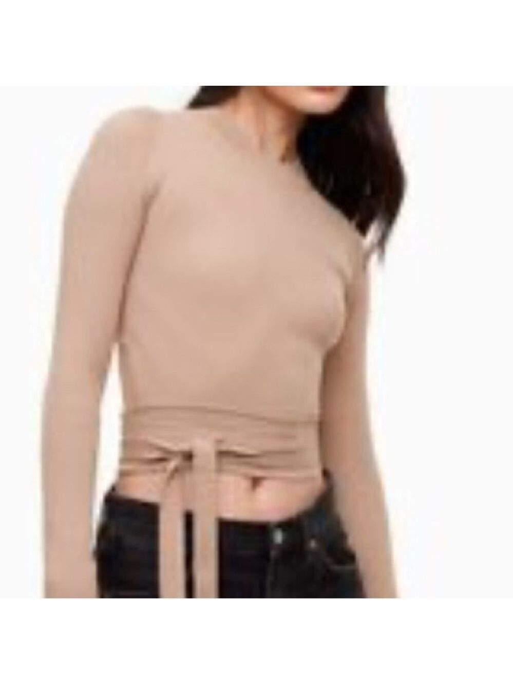 MABLE Mock Neck Wool Mix Lightweight Fitted Cut out Sweater w/Tie at Back, sm/xs